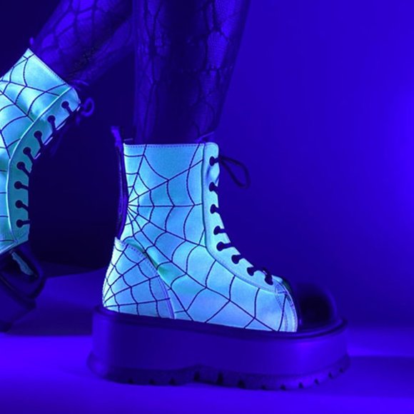 RESTOCKED! Demonia Glow In The Dark Ankle Boots 2" Platform - Picture 8 of 15